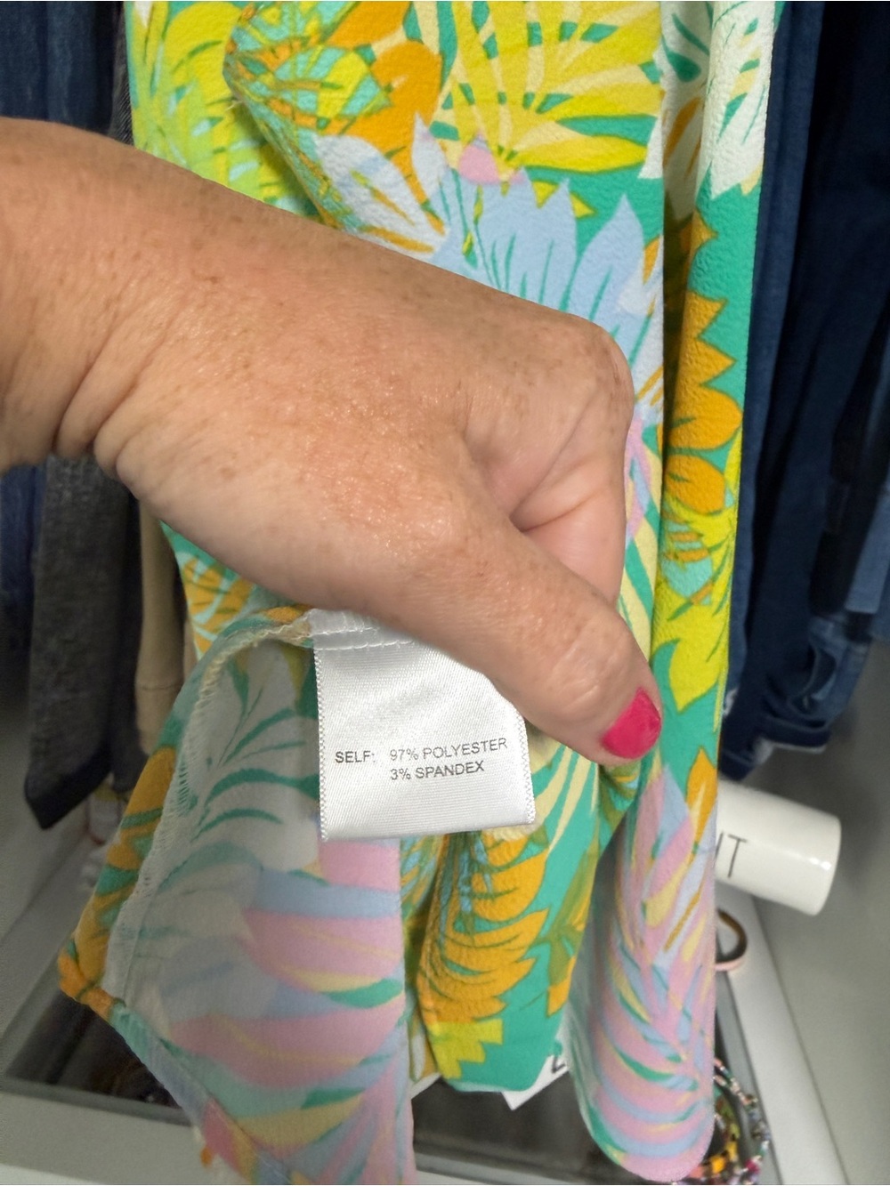Rose & Olive Teal Tropical Print Tank Top with Yellow & Pink Leaves - Picture 11 of 11